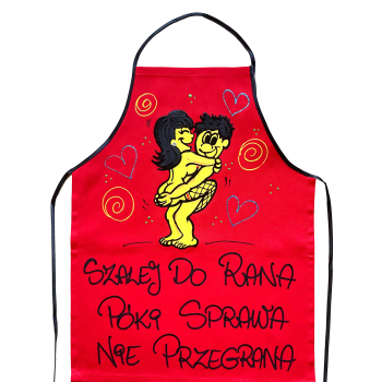 [Fb35] Fartuszek bawełniany SZALEJ DO RANA, PÓKI SPRAWA NIE PRZEGRANA